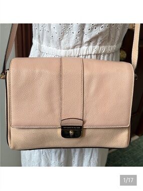 Kate Spade  Crossbody bag  locking front flap  pebbled leather  pink coral EUC